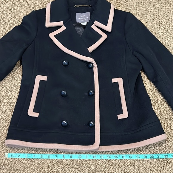 J. Crew Nello Gori Wool Peacoat Black Tan Trimmed size 12 - Picture 16 of 17